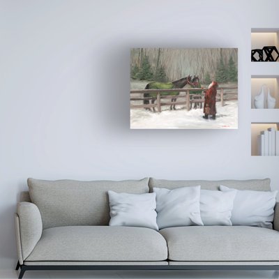  Art mural sur toile tendue - "Santa with Horses" par Mary Miller Veazie pour décoration de salon, de chambre à coucher ou de bureau - 35 x 47