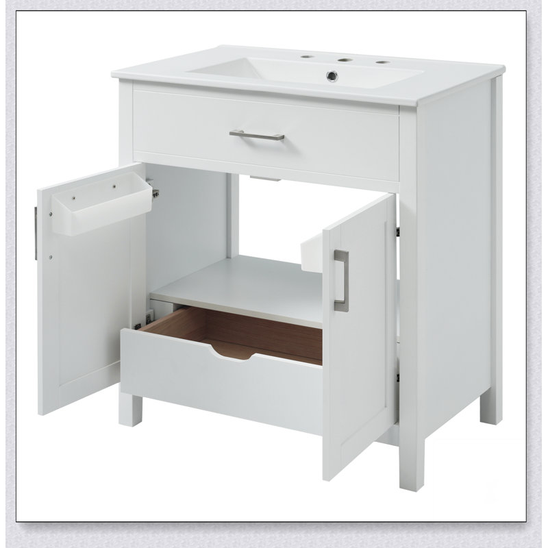 Meuble-lavabo de 30 pouces avec lavabo en céramique et beaucoup de rangement - le choix parfait pour les petites salles de bain