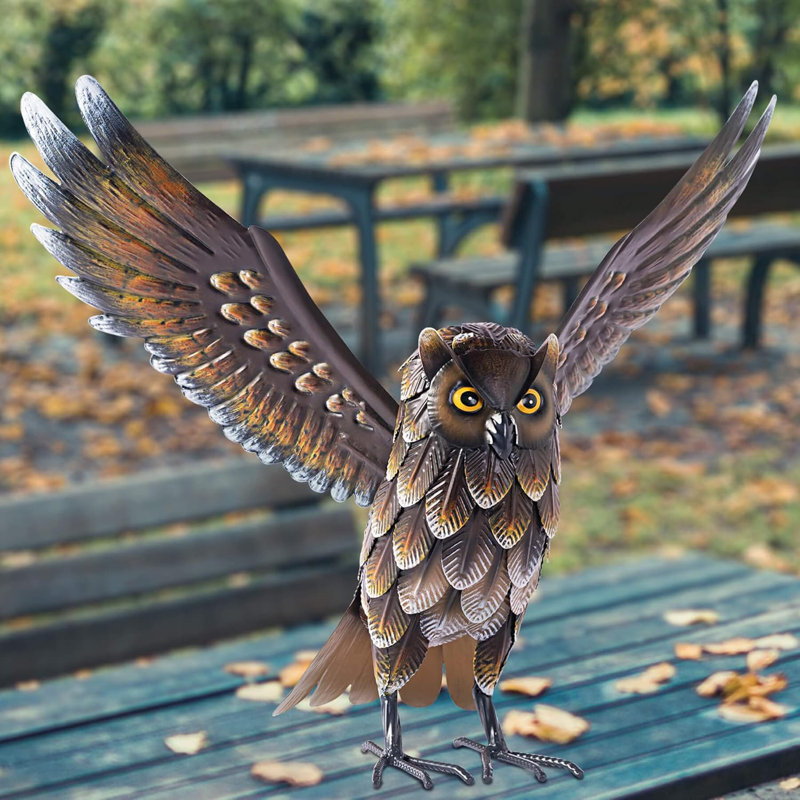 Sculptures et statues de hibou de jardin, sculpture d'art en métal pour jardin, Brun