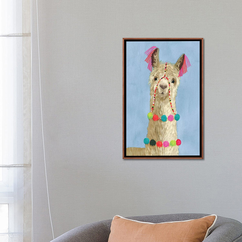 «Adorned Llama III», impression, H 26 po x l 18 po x 1,5 po, Toile avec cadre en bois classique