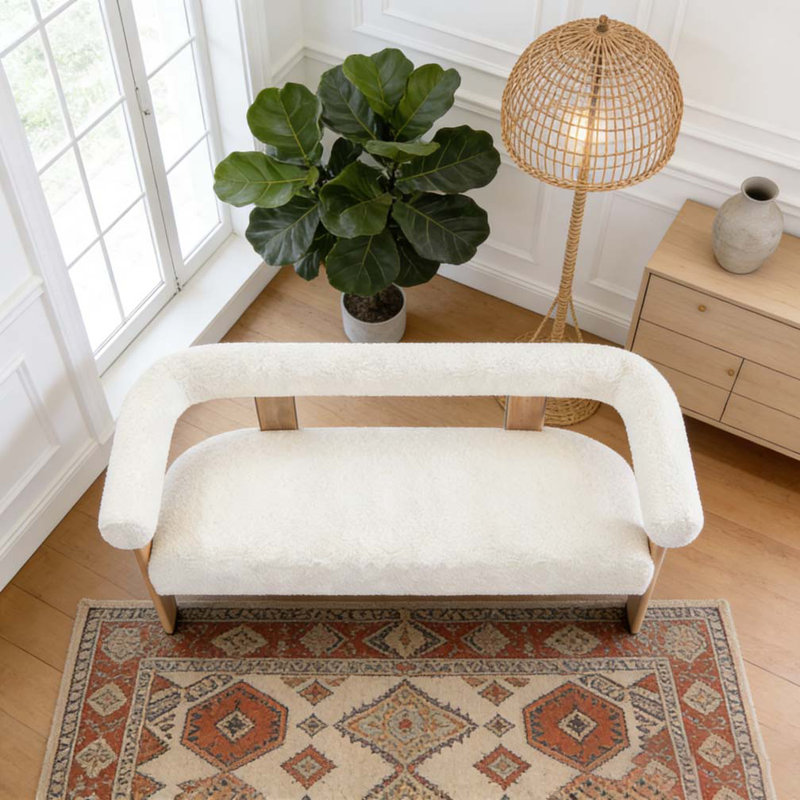 Causeuse ronde avec accoudoirs, Beige,Natural