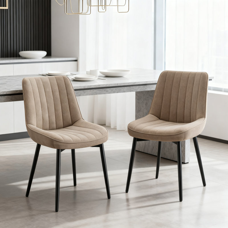 47.5cm H Upholstered Metal Upholstered Back Side Chair, Khaki Velvet, Metal