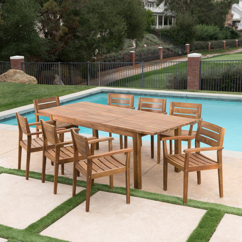 Categoras 8 - Person Wood Patio Dining Set with Extendable Rectangular Table
