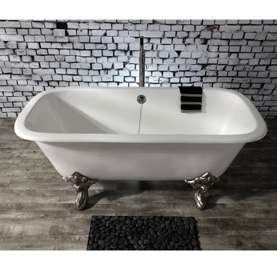 Kingston Brass Aqua Eden 67-Inch Cast Iron Rectangular Double Ended Clawfoot Tub (No Faucet Drillings)