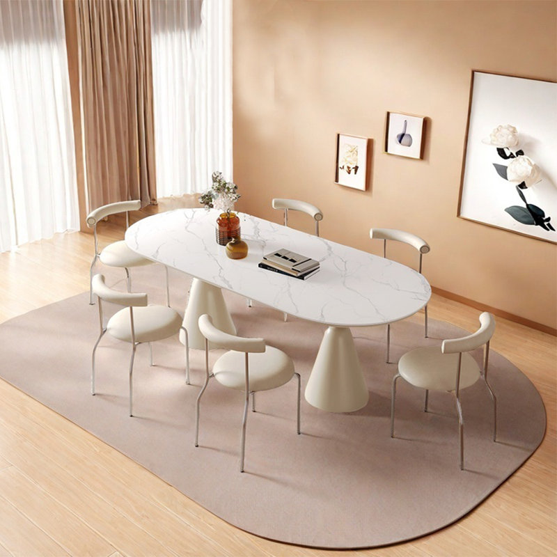 Oval rock plate dining table sets, 29.52"H x 70.86"L x 35.43"W