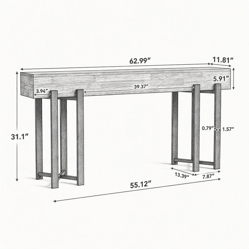Tablette de présentation de bureau, console de style moderne, longue table de canapé, Brun rustique
