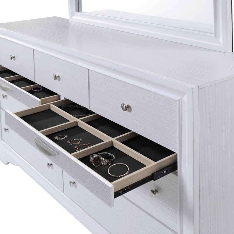 Commode 7 tiroirs Traditional en bois blanc