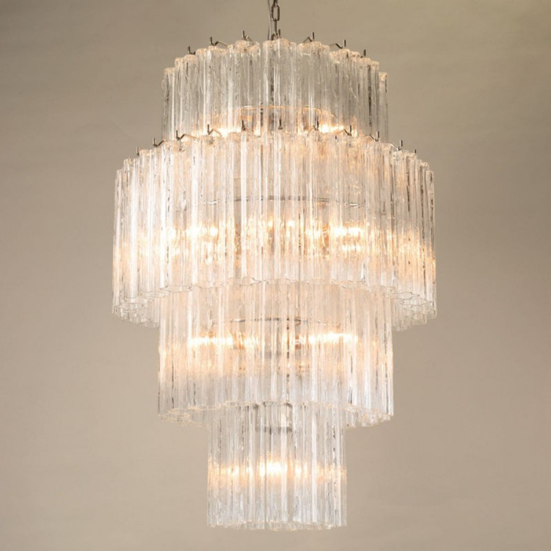 Lustre à niveaux unique, H 60,5 po x l 48,5 po x P 48,5 po, Transparent, Nickel antique