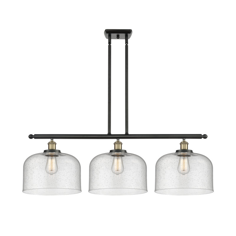 Luminaire suspendu linéaire à 3 lumières pour îlot de cuisine Lattimer, Grainé, DEL, Laiton antique noir