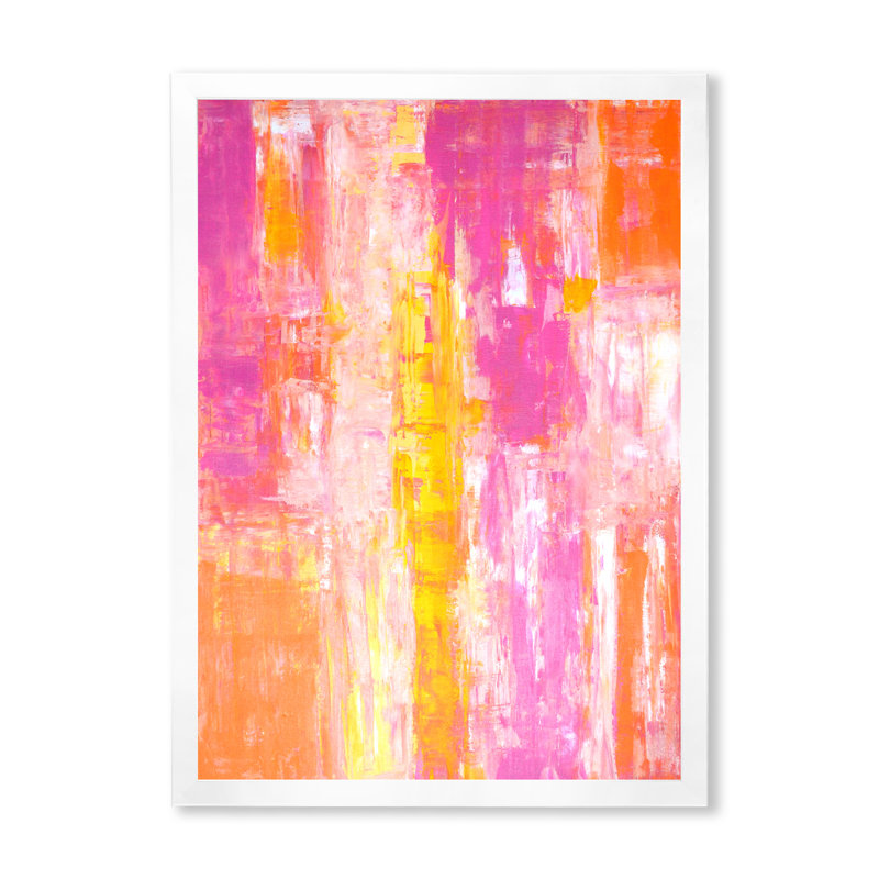 Pink And Orange Abstract Art - Modern & Contemporary Canvas Art Print, White Picture Frame, 32" H x 16" W x 1" D