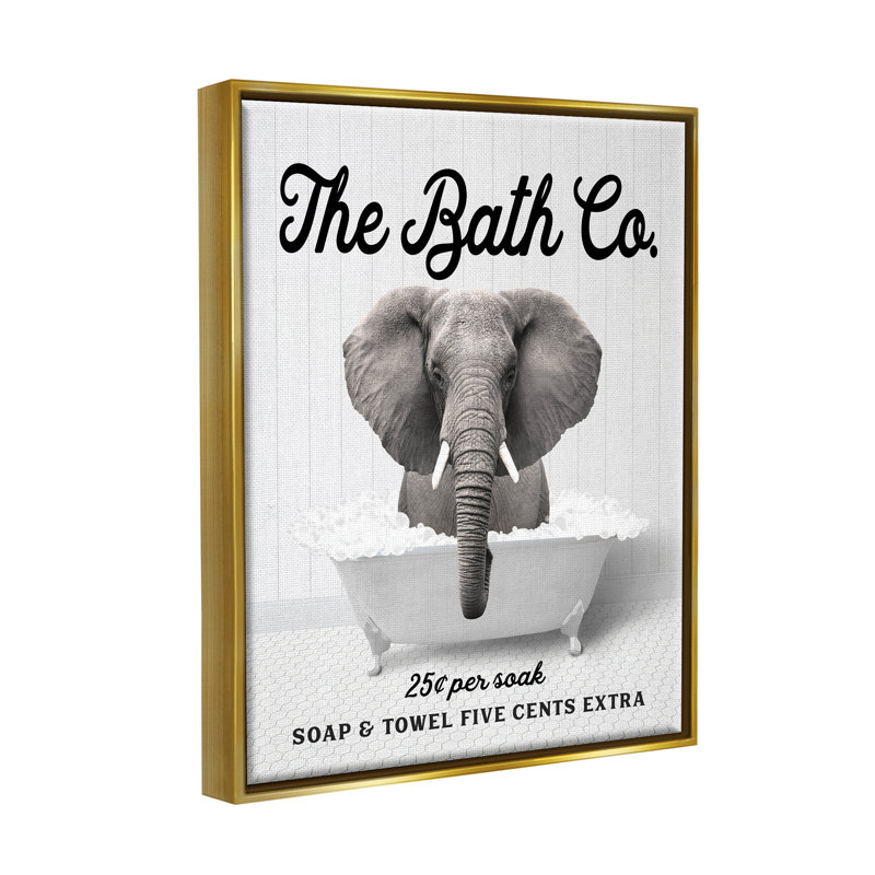 Trinx Bubble Bathtub Elephant Framed Floater Canvas Wall Art Design By ...