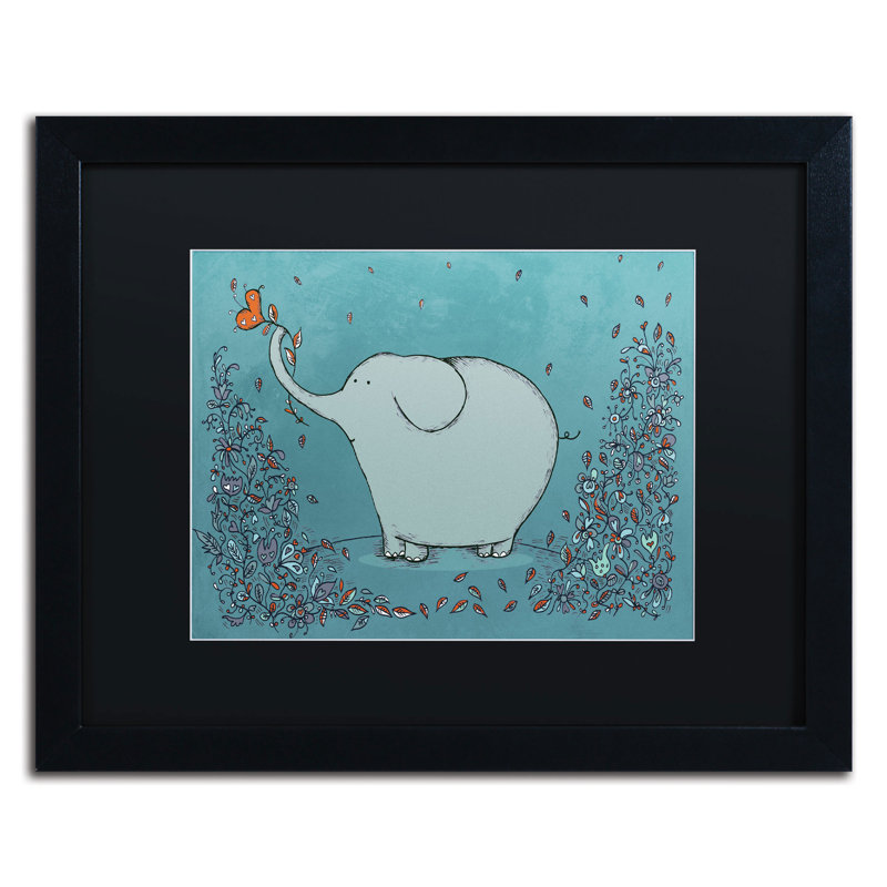 « jardin éléphant », art encadré, Noir, H 16 po x l 20 po