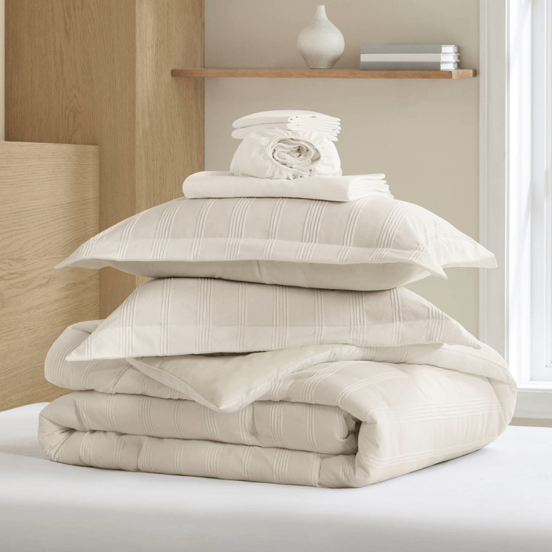 Taille de l'édredon et du drap rayé tissé, lavable à la machine en microfibre douce, idéal pour les petits espaces 7 avec des rayures discrètes, drap-housse infroissable respirant, chambres d'amis