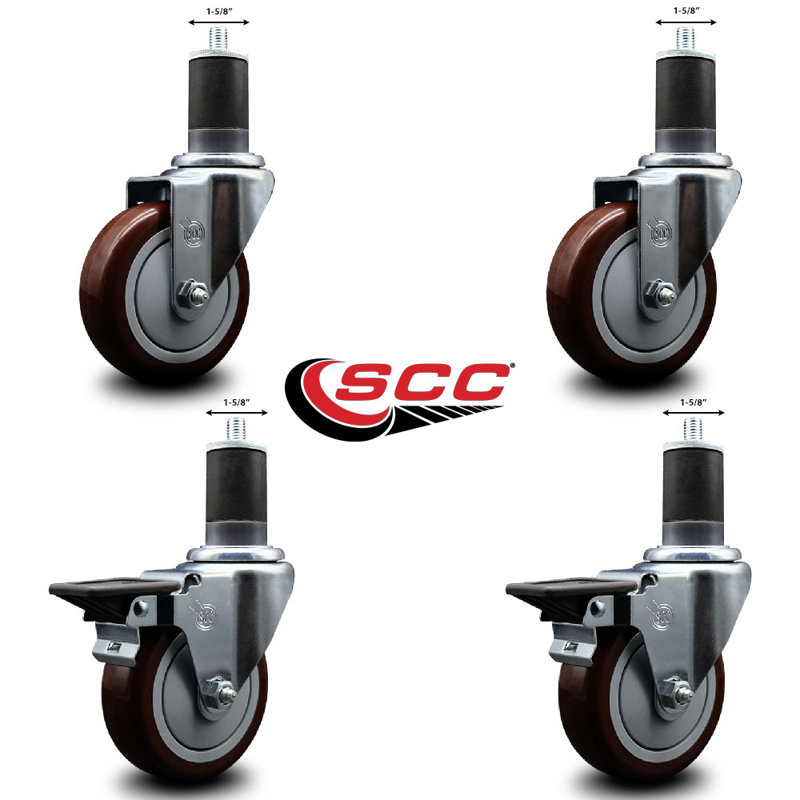 Ensemble de roulettes extensibles pivotantes en poly sur roulettes 2 freins SCC PLB 4 po x 1-5 / 8 po, Marron