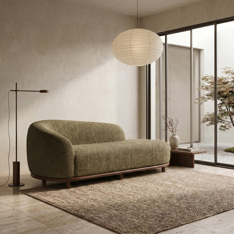 Chaise longue Ormsby Boucle avec base en noyer foncé, Vert sauge