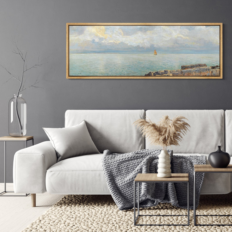 «Coastal Ocean Scenery Relaxing Calm», impression sur toile encadrée surdimensionnée, H 20 po x l 60 po, Naturel