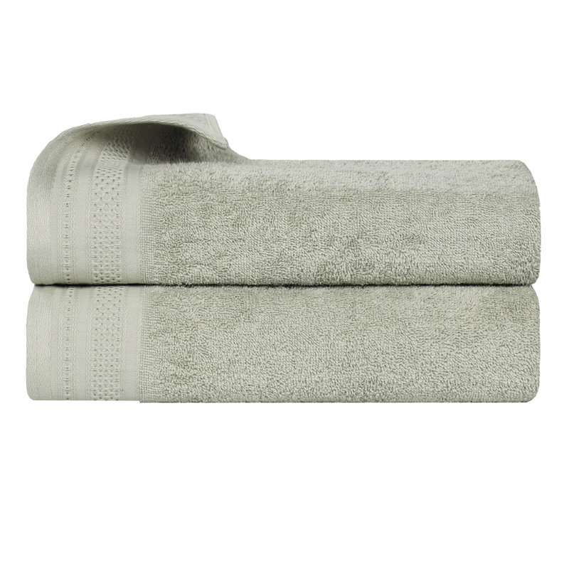Honeycomb Textured Waffle Border Cotton Medium Weight Bath Sheets, Sage