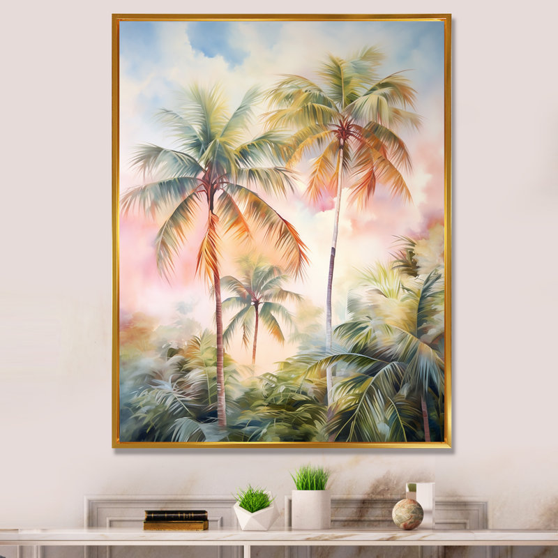 Décoration murale Lindamere Palm Trees Romantic Sunset III - Palmiers et palmiers, Cadre flottant doré