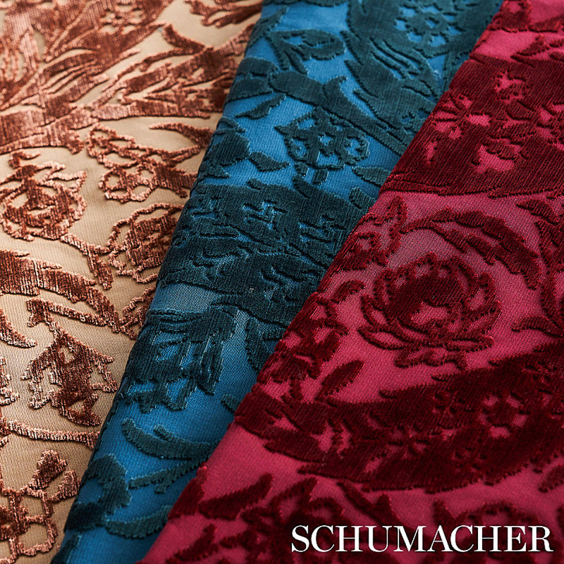 Saz Paisley Silk Velvet Fabric, Blue