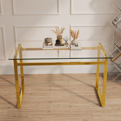 Modern Minimalist Rectangular Glass Dining Table For 4-6 With 0.31" Tempered Glass Tabletop