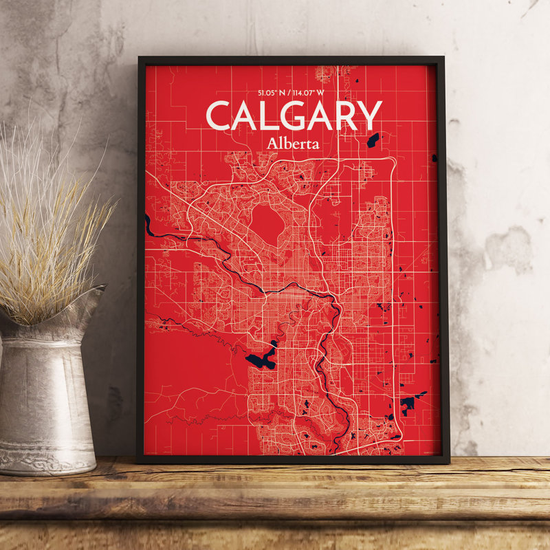 Calgary - No Frame Print, 91.4cm H x 61cm W x 0.1cm D, Light Red/White/Light Blue