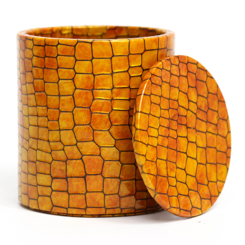 Orange Leather Bathroom Storage Jar with Lid – Honeycomb Vanity Organizer & Cotton Ball Holder