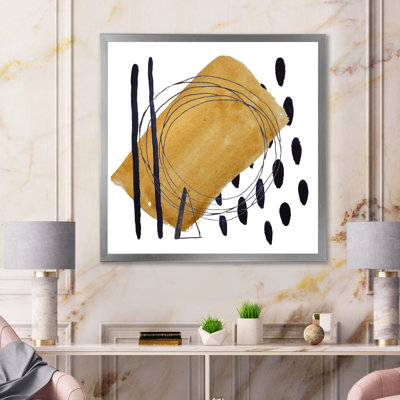 Abstrait géométrique en brun avec des pois noirs - Peinture sur toile
