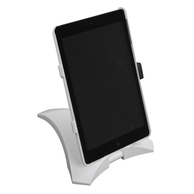 Support à tablette pivotant à 360 degrés M&T Affiche - Support de bureau en plastique ABS blanc, support pour paysage et portrait, étui de protection souple, largeur réglable de 5,43 à 5,51 pouces, facile à transporter