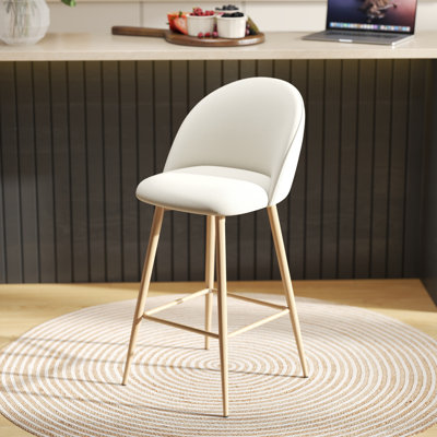 Tabouret de comptoir pivotant de 26 po avec siège en tissu beige et pieds en chêne Corrigan Studio - Chaise à hauteur de comptoir moderne pour îlot de cuisine ou bar de salle à manger
