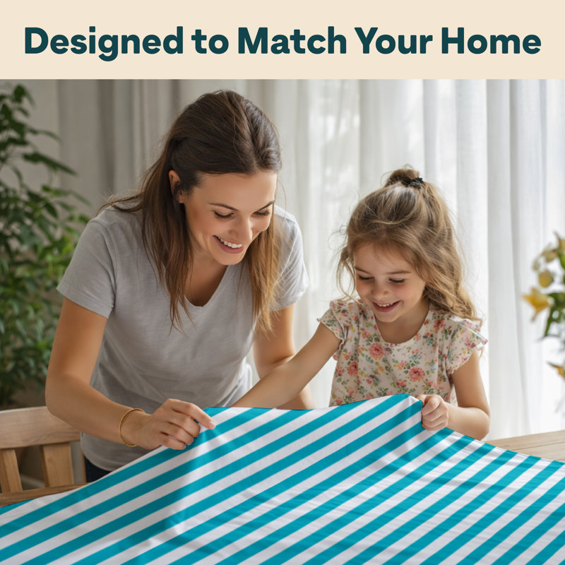 Turquoise Striped Tablecloth 84" x 60", 84" L x 60" W, Turquoise