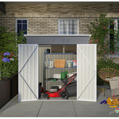 Remise de rangement verrouillable en métal avec cadre de sol pour outils de jardin
