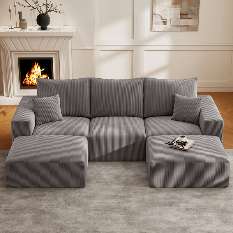 Canapé modulaire 113 pièces en forme de U de 113 po, Velours côtelé gris