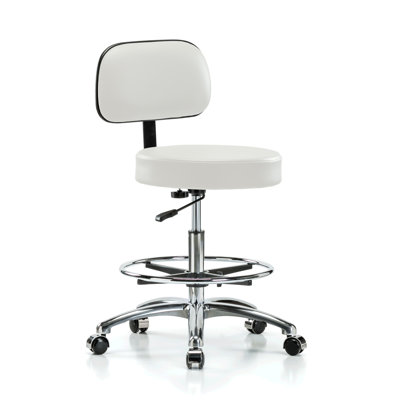 Tabouret de base PERCH Chrome avec dossier et repose-pieds | Hauteur du banc moyen: 21 à 28,5 po