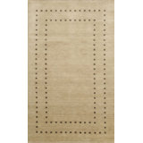Ivory Hand-Knotted Wool Framed Field Geometric Modern Contemporary Carpet Rug
