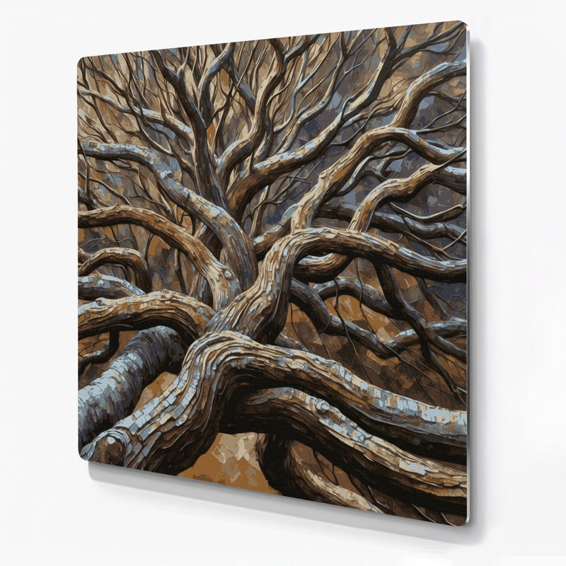 Art mural en métal avec branches de frêne botaniques, H 8 po x l 8 po