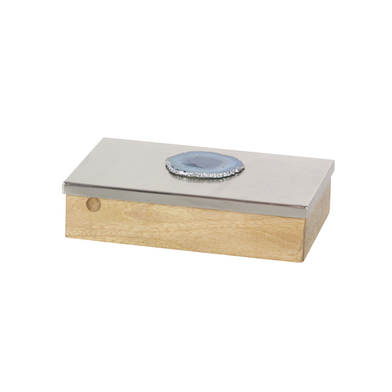 Boîte en bois massif Lought, Brun clair / argent