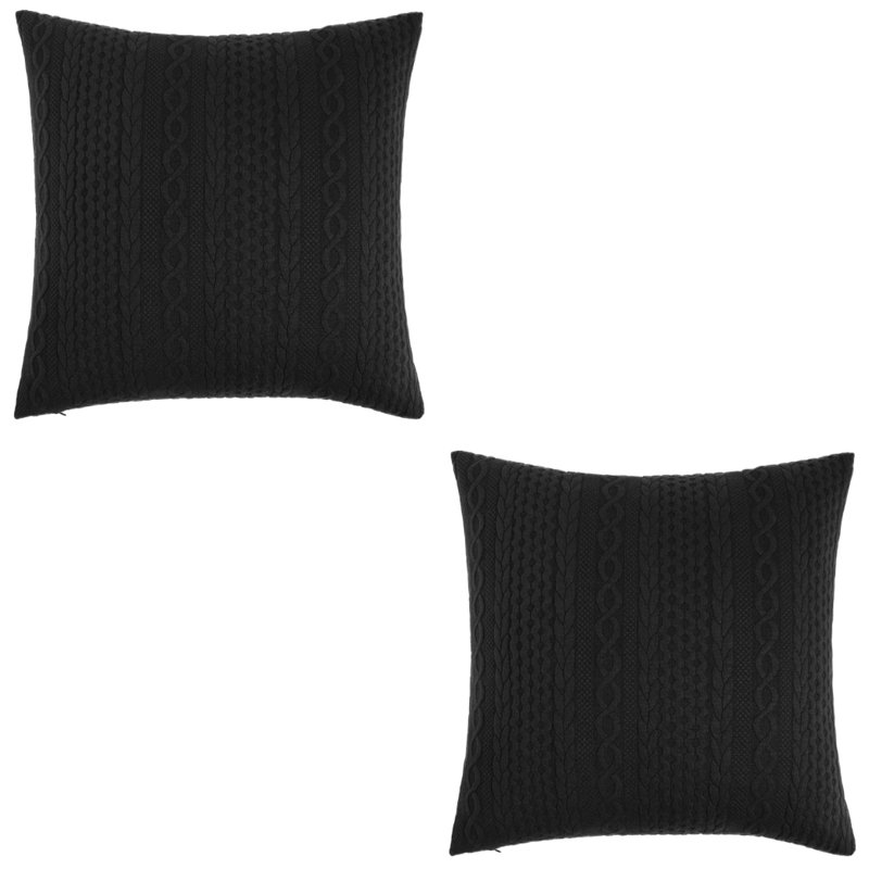 Knit Collection With Geometric Pattern Reversible Pillow Cover, Black, 18" x 18"
