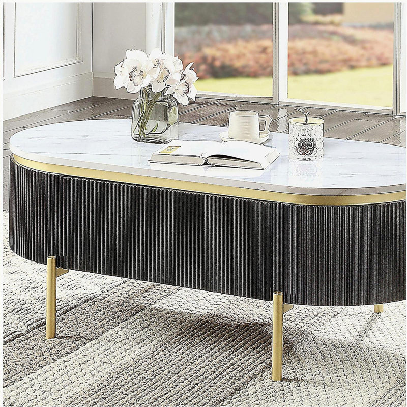 Superbe table basse 1pc avec finition noyer foncé et table de salon avec plateau en faux marbre blanc