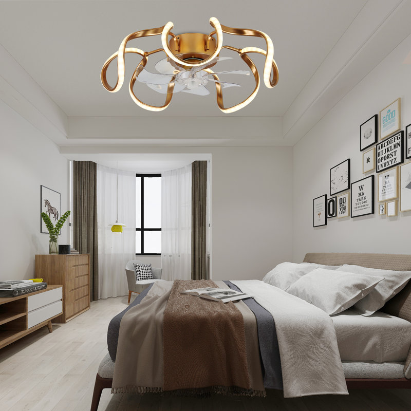 Gelasias Dimmable Ceiling Fan with LED Lights and Remote, Gold