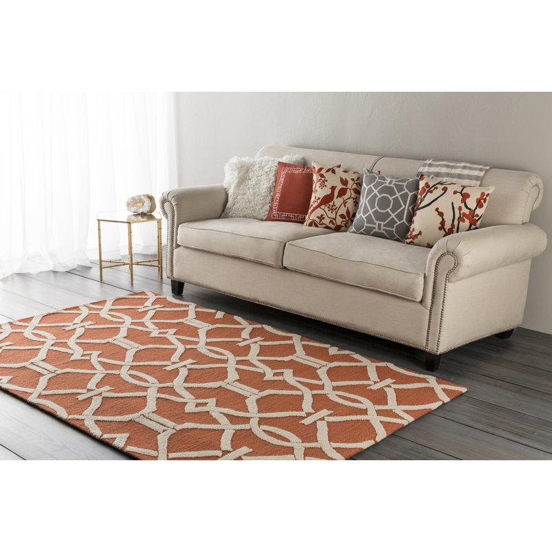 Tapis décoratif orange/beige Touffeté à la main à motif géométrique Dyess, Tapis de couloir 2 pi 3 po x 10 pi