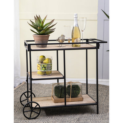 3 Chariot-bar 32,3 x 15,7 x 26,8 po avec support en métal noir et niveaux de bois