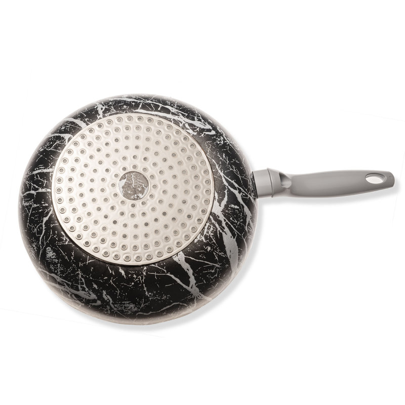 Metro Lane Motley Non-Stick Aluminum Wok with Lid, Black Marble