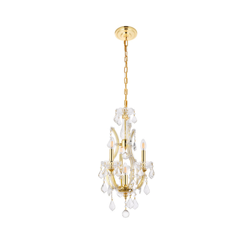 Lustre classique unique à 4 lumières Stockard, Or / cristal (transparent) / coupe royale