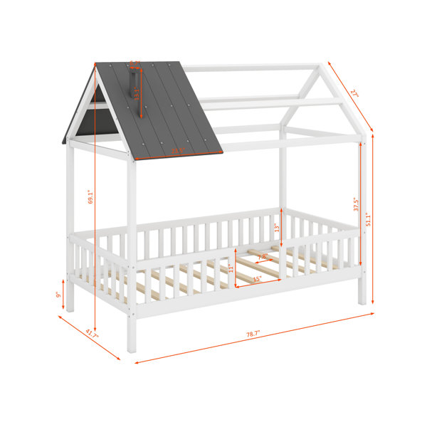 Ebern Designs Twin Size House Bed With Fences, Wood Platform Bed Frame ...