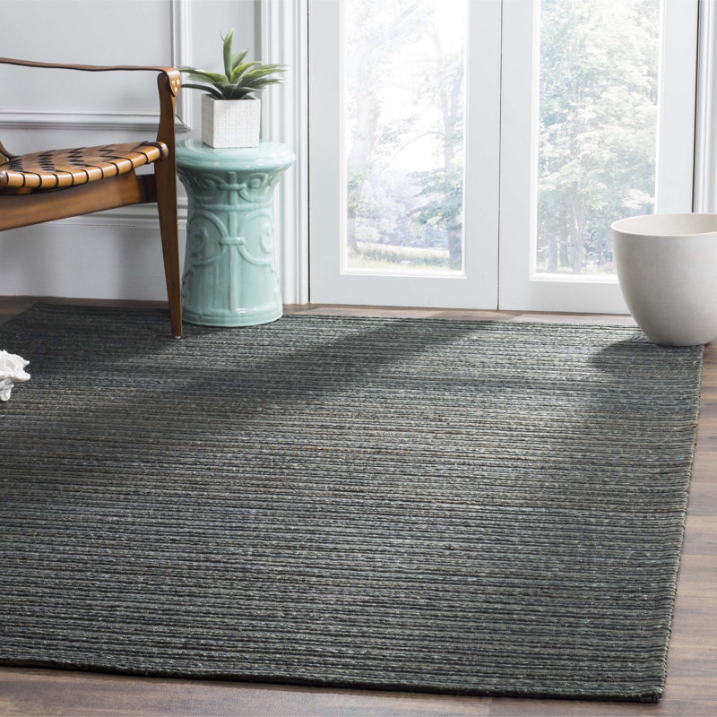 Tapis de couleur unie en chanvre / coton tissé à la main en vert foncé Doleman, Rectangle 5 pi x 8 pi