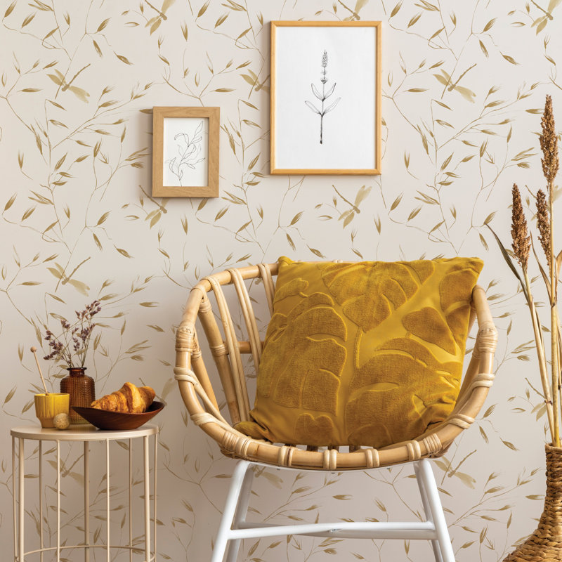 Papier peint adhésif libellule, Ocre doré