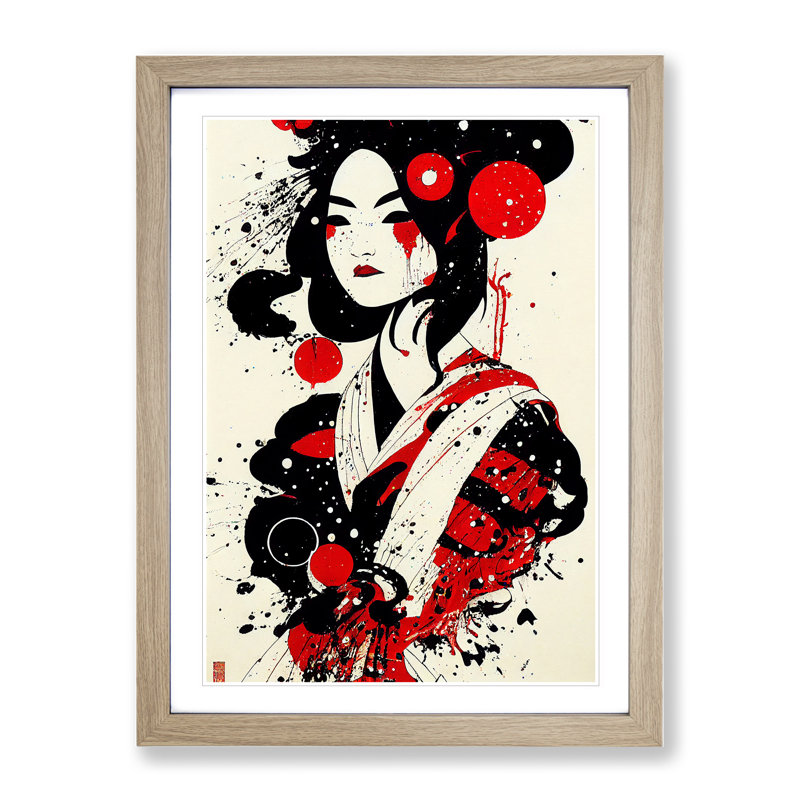 Graffiti Geisha - Single Picture Frame Painting, 34cm H x 25cm W x 2cm D, Oak