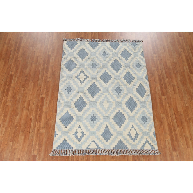Tapis marocain en laine Trellis noué à la main 5 pi 8 po x 7 pi 5 po