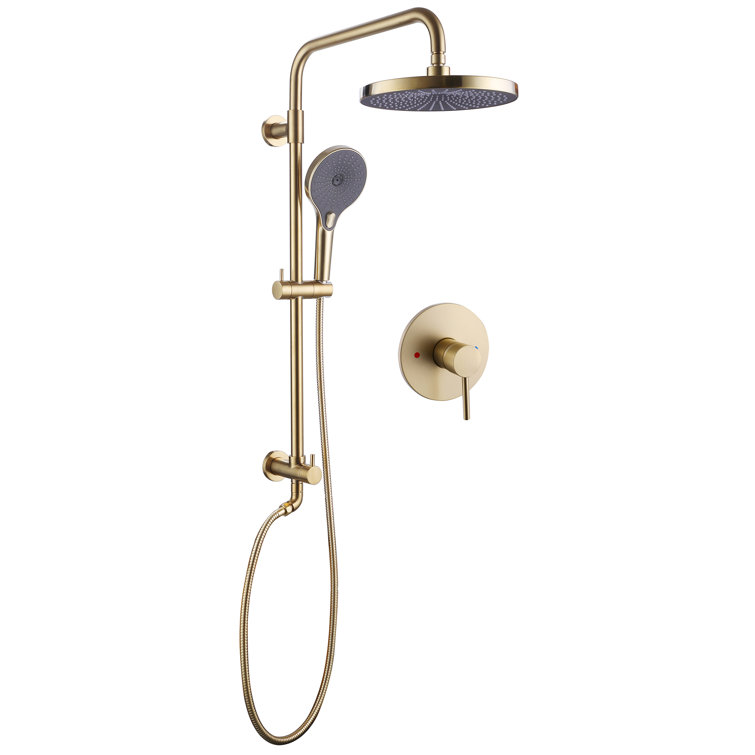 10" Exposed Shower Combo Set, Solid Brass Shower Kit with Pressured-Balanced Valve