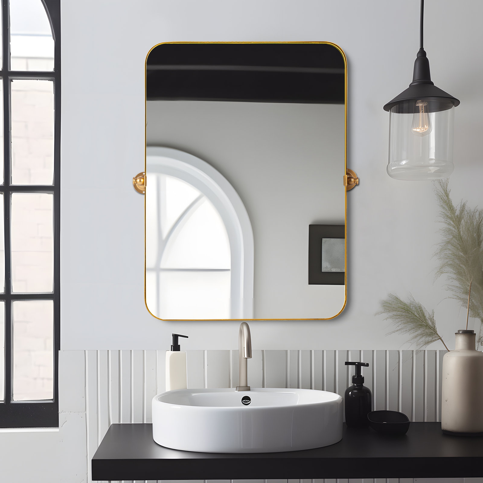 Qualls Metal Wall Mirror, Gold, 36" H x 24" W
